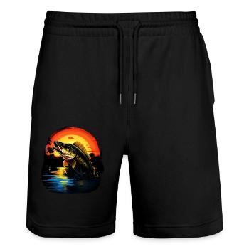 Bass Fish - Stanley/Stella Trainer Unisex Organic Jogging Shorts - black - Front - Nik (191cm) & Marisol (170cm)