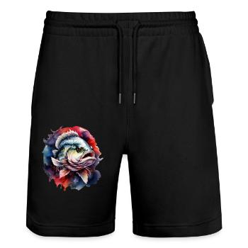 Barsch-Fisch - Stanley/Stella Unisex Bio Joggingshorts Trainer  - Schwarz - Vorne - Nik (191cm) & Marisol (170cm)