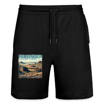 Texas Ghost Town Terlingua Desert Lost Grunge - Stanley/Stella Unisex Bio Joggingshorts Trainer  - Schwarz - Vorne - Nik (191cm) & Marisol (170cm)
