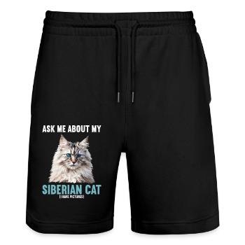 Siberian Cat Sibirische Katze - Stanley/Stella Unisex Bio Joggingshorts Trainer  - Schwarz - Vorne - Nik (191cm) & Marisol (170cm)
