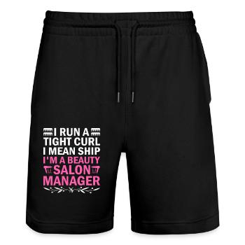 Gestionnaire de SPA Emploi Bien-être Drôle Gestion de SPA Sayi - Short de jogging bio TRAINER Stanley/Stella unisexe - noir - Devant - Nik (191cm) & Marisol (170cm)