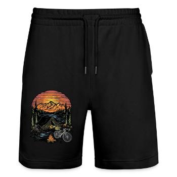 Bicycle Camping Camping Mountains Nature Excursion - Stanley/Stella Trainer Unisex Organic Jogging Shorts - black - Front - Nik (191cm) & Marisol (170cm)