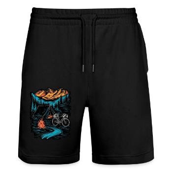 Bicycle Camping Camping Mountains Nature Excursion - Stanley/Stella Trainer Unisex Organic Jogging Shorts - black - Front - Nik (191cm) & Marisol (170cm)