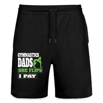 Turnen Papa Unterstützung Mit Stolz - Stanley/Stella Unisex Bio Joggingshorts Trainer  - Schwarz - Vorne - Nik (191cm) & Marisol (170cm)