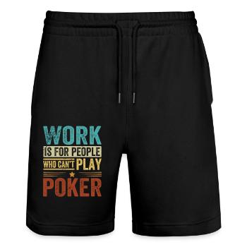 Professionelles Gamble-casino-karten-outfit - Stanley/Stella Unisex Bio Joggingshorts Trainer  - Schwarz - Vorne - Nik (191cm) & Marisol (170cm)