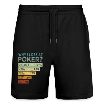 Professionelles Gamble-casino-karten-outfit - Stanley/Stella Unisex Bio Joggingshorts Trainer  - Schwarz - Vorne - Nik (191cm) & Marisol (170cm)