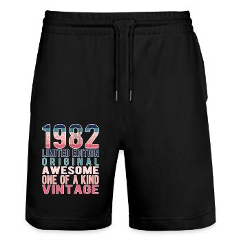 Edition limitée depuis 1982 Anniversaire Millésime 1982 - Short de jogging bio TRAINER Stanley/Stella unisexe - noir - Devant - Nik (191cm) & Marisol (170cm)