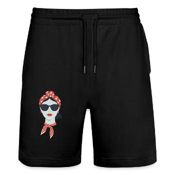 Iconic Woman Stylish Mom Funny Mom - Stanley/Stella Trainer Unisex Organic Jogging Shorts - black - Front - Nik (191cm) & Marisol (170cm)