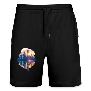 Urbaner Sonnenuntergang In Pastellfarben - Stanley/Stella Unisex Bio Joggingshorts Trainer  - Schwarz - Vorne - Nik (191cm) & Marisol (170cm)