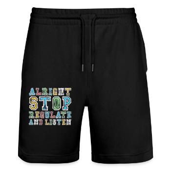 Stop Regulating and Listening Teacher - Stanley/Stella Trainer Unisex Organic Jogging Shorts - black - Front - Nik (191cm) & Marisol (170cm)