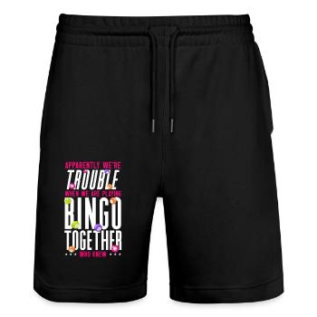 Bingo Player Friends Besties - Stanley/Stella Unisex Bio Joggingshorts Trainer  - Schwarz - Vorne - Nik (191cm) & Marisol (170cm)