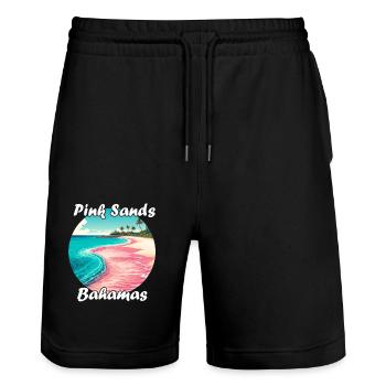 Pink Sands Bahamas bei Sonnenuntergang - Stanley/Stella Unisex Bio Joggingshorts Trainer  - Schwarz - Vorne - Nik (191cm) & Marisol (170cm)