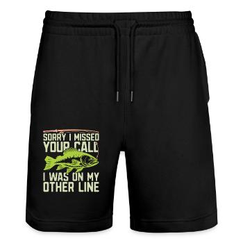 Musky Fishing Sorry I Missed Your Call Fisherman - Stanley/Stella Unisex Bio Joggingshorts Trainer  - Schwarz - Vorne - Nik (191cm) & Marisol (170cm)