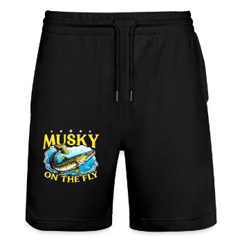 Pêche musquée musquée à la mouche poisson prédateur - Short de jogging bio TRAINER Stanley/Stella unisexe - noir - Devant - Nik (191cm) & Marisol (170cm)