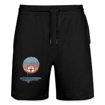 Urban Sunset Basketball Motif - Stanley/Stella Trainer Unisex Organic Jogging Shorts - black - Front - Nik (191cm) & Marisol (170cm)