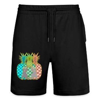 Ananas Chats Fruits Fruits Yogi Yoga Retro 80's - Short de jogging bio TRAINER Stanley/Stella unisexe - noir - Devant - Nik (191cm) & Marisol (170cm)