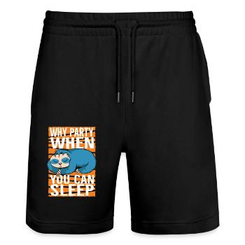 Warum Feiern Wenn Du Schlafen Kannst Faultier - Stanley/Stella Unisex Bio Joggingshorts Trainer  - Schwarz - Vorne - Nik (191cm) & Marisol (170cm)