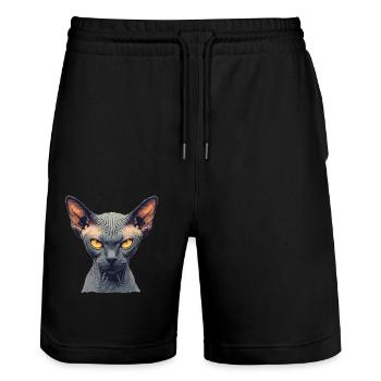 Sphynx Kitten Sphynx Cat - Stanley/Stella Trainer Unisex Organic Jogging Shorts - black - Front - Nik (191cm) & Marisol (170cm)