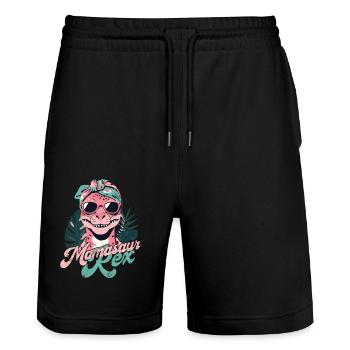 Mamasaur Rex Funny Dinosaur Mother Style - Stanley/Stella Trainer Unisex Organic Jogging Shorts - black - Front - Nik (191cm) & Marisol (170cm)