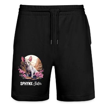 Sphynx Kitten Sphynx Cat - Stanley/Stella Trainer Unisex Organic Jogging Shorts - black - Front - Nik (191cm) & Marisol (170cm)