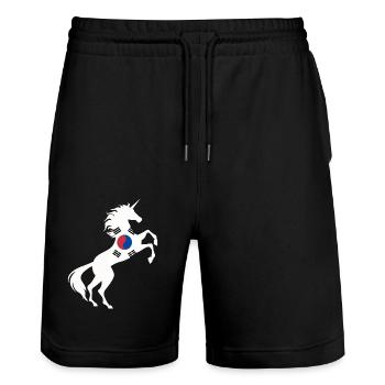 Einhorn Südkorea Flagge T-Shirt Magisches Einhorn - Stanley/Stella Unisex Bio Joggingshorts Trainer  - Schwarz - Vorne - Nik (191cm) & Marisol (170cm)