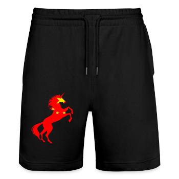 Unicorn China Flag T-Shirt Magical Unicorn Chinese - Stanley/Stella Trainer Unisex Organic Jogging Shorts - black - Front - Nik (191cm) & Marisol (170cm)