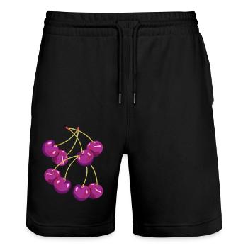Rockabilly Retro Vintage Cherries Cherry 80's Obs - Stanley/Stella Trainer Unisex Organic Jogging Shorts - black - Front - Nik (191cm) & Marisol (170cm)