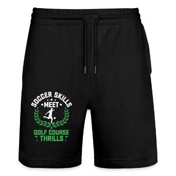 Footgolf Player Foot Golf Footgolfers Foot spielen - Stanley/Stella Unisex Bio Joggingshorts Trainer  - Schwarz - Vorne - Nik (191cm) & Marisol (170cm)