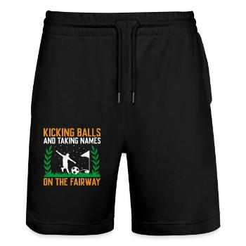 Footgolf Player Foot Golf Footgolfers Foot spielen - Stanley/Stella Unisex Bio Joggingshorts Trainer  - Schwarz - Vorne - Nik (191cm) & Marisol (170cm)