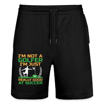 Footgolf Player Foot Golf Playing Footgolfers Foot - Stanley/Stella Trainer Unisex Organic Jogging Shorts - black - Front - Nik (191cm) & Marisol (170cm)