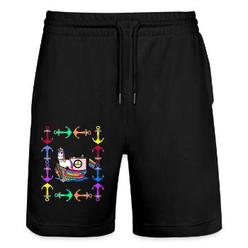 Licornes arc-en-ciel Drapeau arc-en-ciel LGBT - Short de jogging bio TRAINER Stanley/Stella unisexe - noir - Devant - Nik (191cm) & Marisol (170cm)