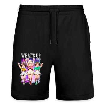 Whats Up Sister Funny Trendy Streamer Cute Girl - Stanley/Stella Trainer Unisex Organic Jogging Shorts - black - Front - Nik (191cm) & Marisol (170cm)