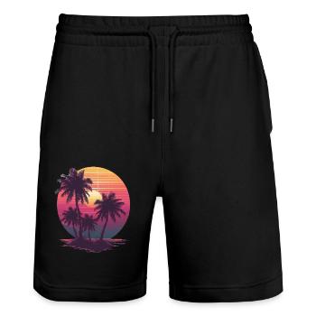 Océan Palmiers Vintage Rétro Coucher de soleil - Short de jogging bio TRAINER Stanley/Stella unisexe - noir - Devant - Nik (191cm) & Marisol (170cm)
