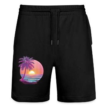 Océan Palmiers Vintage Rétro Coucher de soleil - Short de jogging bio TRAINER Stanley/Stella unisexe - noir - Devant - Nik (191cm) & Marisol (170cm)
