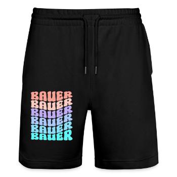 Vibrant Bauer Lettering Cool Retro Style - Stanley/Stella Unisex Bio Joggingshorts Trainer  - Schwarz - Vorne - Nik (191cm) & Marisol (170cm)
