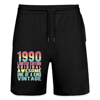 Limited Edition seit 1990 Geburtstag Vintage 1990 - Stanley/Stella Unisex Bio Joggingshorts Trainer  - Schwarz - Vorne - Nik (191cm) & Marisol (170cm)