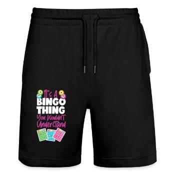 Joueur de bingo C’est un truc de bingo - Short de jogging bio TRAINER Stanley/Stella unisexe - noir - Devant - Nik (191cm) & Marisol (170cm)
