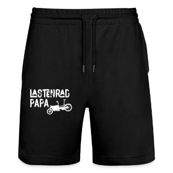 Cargo Bike Dad Retro Bike Cargobike - Stanley/Stella Trainer Unisex Organic Jogging Shorts - black - Front - Nik (191cm) & Marisol (170cm)