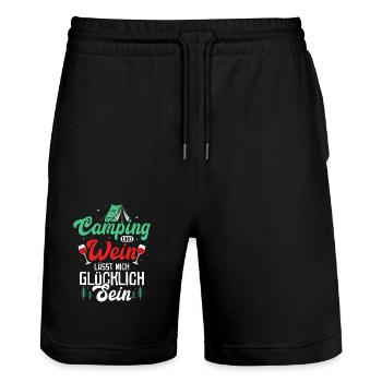 Le camping et le vin me rendent heureux campeur - Short de jogging bio TRAINER Stanley/Stella unisexe - noir - Devant - Nik (191cm) & Marisol (170cm)