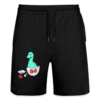 Dino Baby Geburt Schwangerschaft Eierschale - Stanley/Stella Unisex Bio Joggingshorts Trainer  - Schwarz - Vorne - Nik (191cm) & Marisol (170cm)