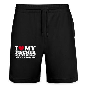I Love My Fischer So Please Stay Away From Me - Stanley/Stella Trainer Unisex Organic Jogging Shorts - black - Front - Nik (191cm) & Marisol (170cm)
