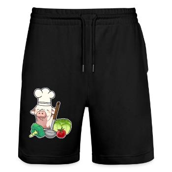 Cochon Légume Végétarien Cuisinier Cuisson Porcelet - Short de jogging bio TRAINER Stanley/Stella unisexe - noir - Devant - Nik (191cm) & Marisol (170cm)