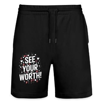 Reconnaissez votre valeur Citation de motivation - Short de jogging bio TRAINER Stanley/Stella unisexe - noir - Devant - Nik (191cm) & Marisol (170cm)