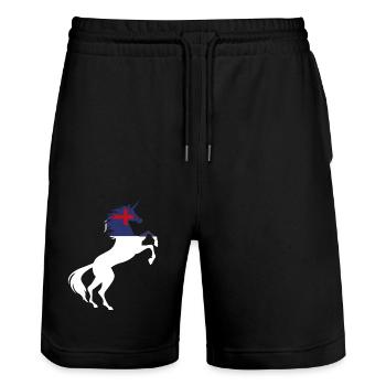 Christian Flag Unicorn T-Shirt Magical Unicorn - Stanley/Stella Trainer Unisex Organic Jogging Shorts - black - Front - Nik (191cm) & Marisol (170cm)