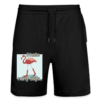 FLAMANT ROSE- PLUIE- RÉTRO - Short de jogging bio TRAINER Stanley/Stella unisexe - noir - Devant - Nik (191cm) & Marisol (170cm)