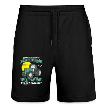 Landwirt für die Ewigkeit Bauernhof Bauer - Stanley/Stella Unisex Bio Joggingshorts Trainer  - Schwarz - Vorne - Nik (191cm) & Marisol (170cm)