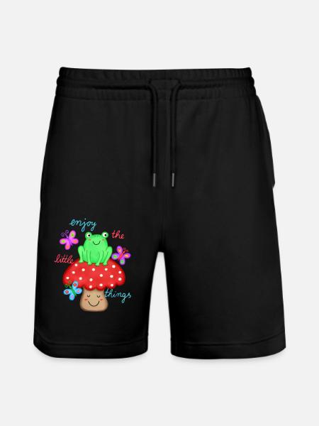 schöner Spruch Freude Glück Frosch auf Fliegenpilz - Stanley/Stella Unisex Bio Joggingshorts Trainer - Schwarz