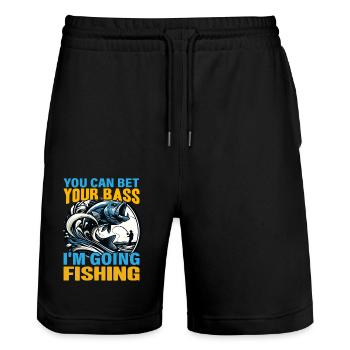You can bet your Bass I'm going Fishing - Stanley/Stella Trainer Unisex Organic Jogging Shorts - black - Front - Nik (191cm) & Marisol (170cm)