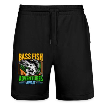 Des aventures avec le Bass Fish vous attendent - Short de jogging bio TRAINER Stanley/Stella unisexe - noir - Devant - Nik (191cm) & Marisol (170cm)