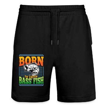 Geboren, um Barschfische zu fangen - Stanley/Stella Unisex Bio Joggingshorts Trainer  - Schwarz - Vorne - Nik (191cm) & Marisol (170cm)